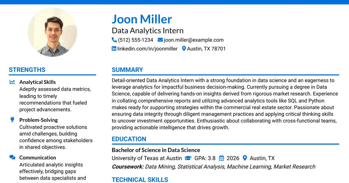 33 Data Analytics Intern Resume Templates with Example 2026 (ATS-Optimized)