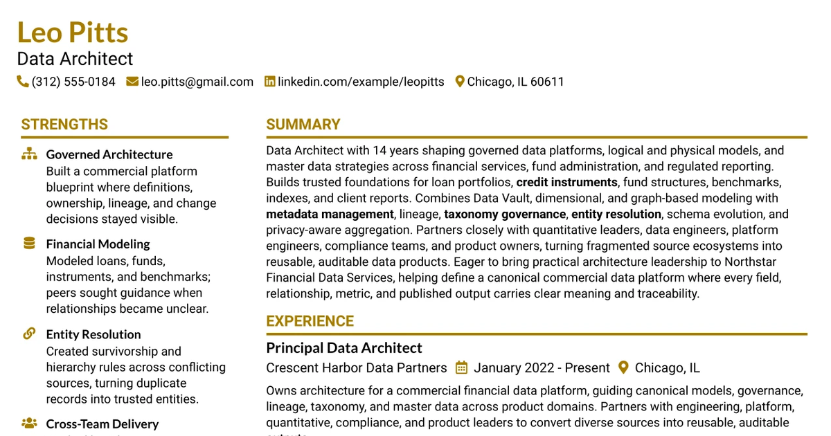 33 Data Architect Resume Templates with Example 2026 (ATS-Optimized)