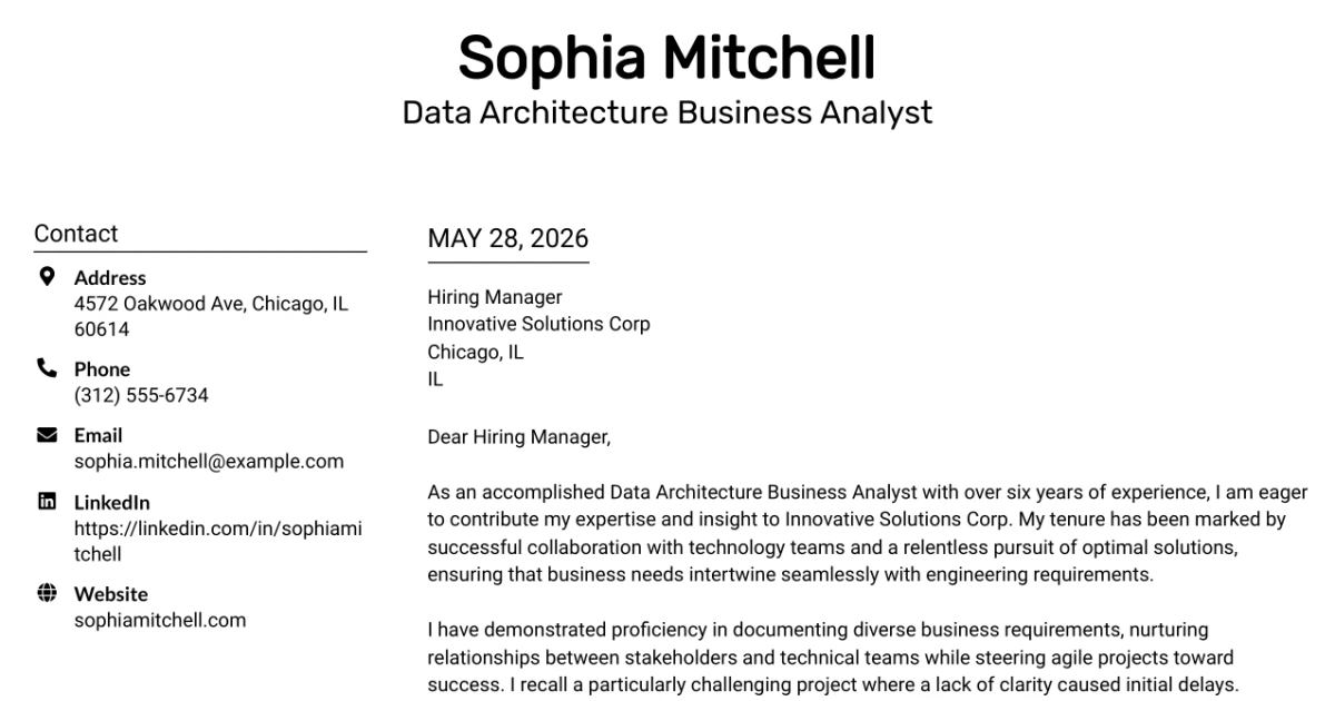 30+ Data Architecture Business Analyst Cover Letter Templates with Example 2026
