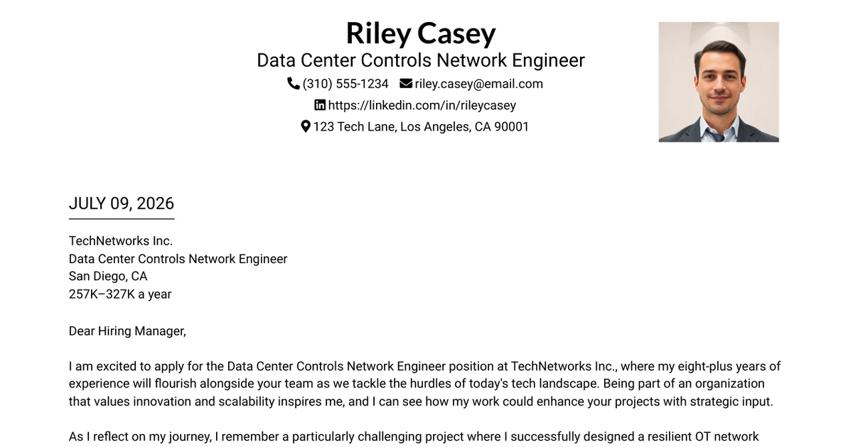 30+ Data Center Controls Network Engineer Cover Letter Templates with Example 2026