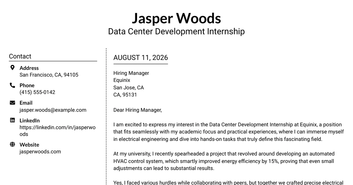30+ Data Center Development Internship Cover Letter Templates with Example 2026