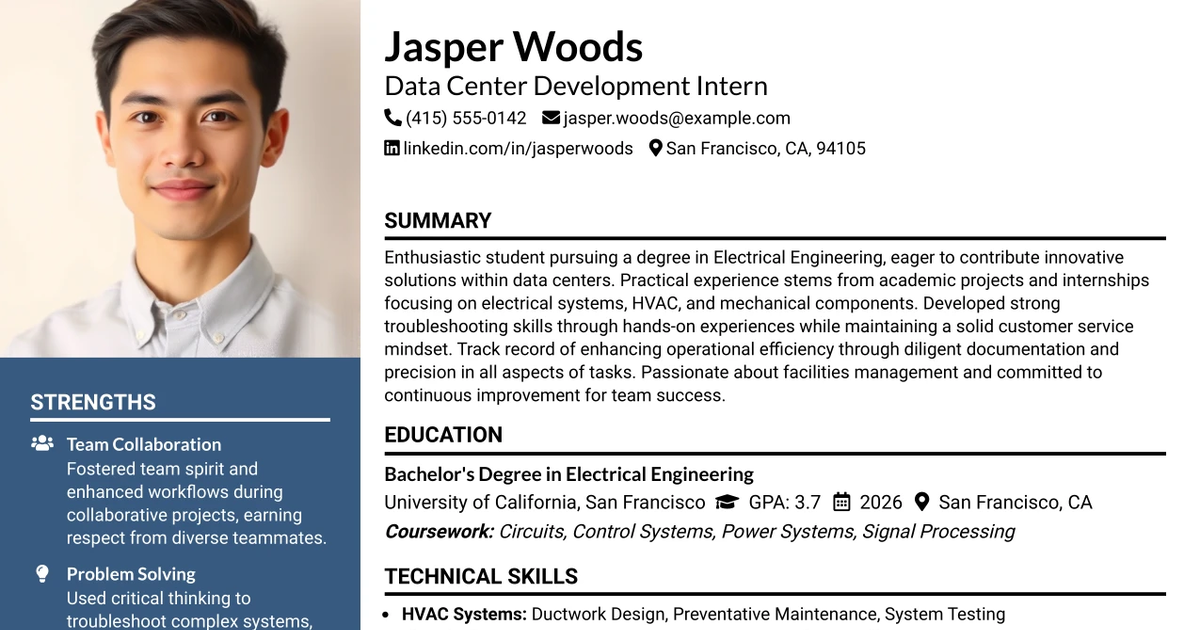 33 Data Center Development Internship Resume Templates with Example 2026 (ATS-Optimized)