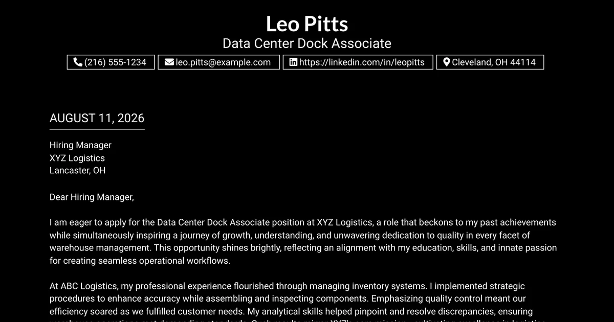 30+ Data Center Dock Associate Cover Letter Templates with Example 2026