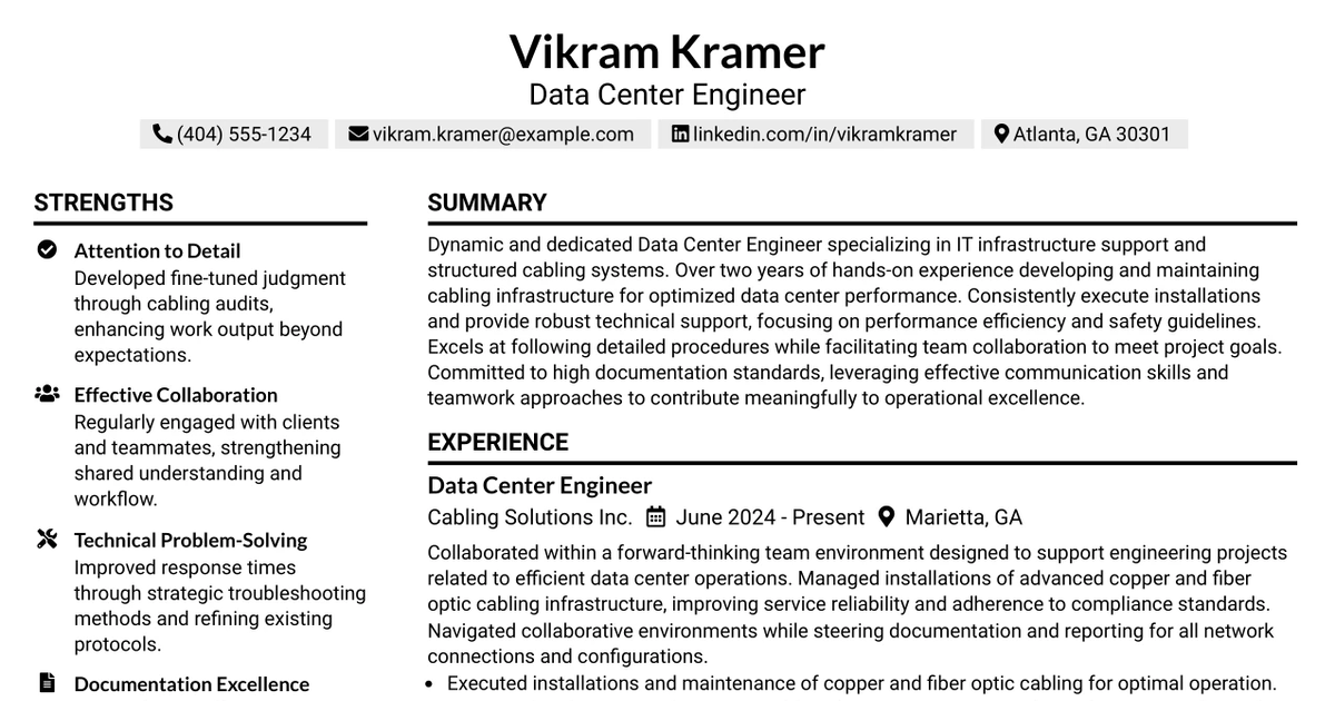33 Data Center Engineer Resume Templates with Example 2026 (ATS-Optimized)