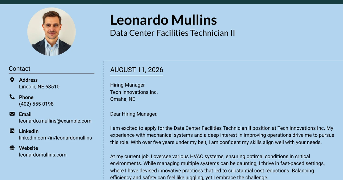 30+ Data Center Facilities Technician II Cover Letter Templates with Example 2026