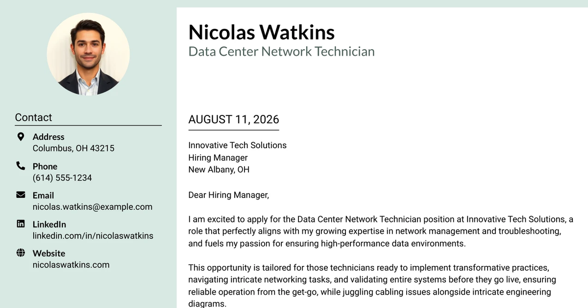 30+ Data Center Network Technician Cover Letter Templates with Example 2026