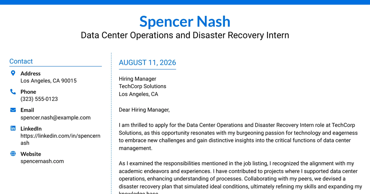 30+ Data Center Operations and Disaster Recovery Intern Cover Letter Templates with Example 2026