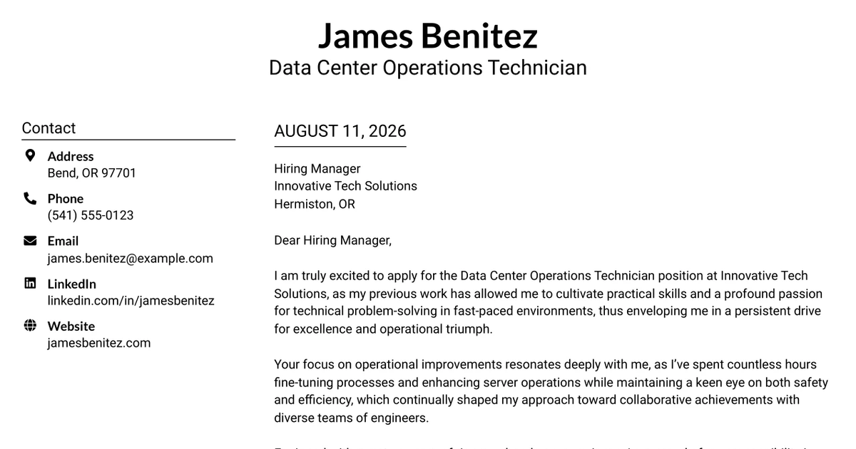 30+ Data Center Operations Technician Cover Letter Templates with Example 2026