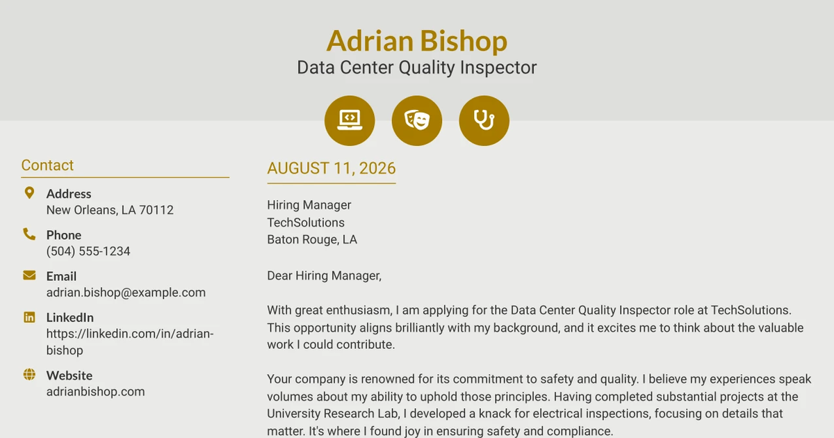 30+ Data Center Quality Inspector Cover Letter Templates with Example 2026