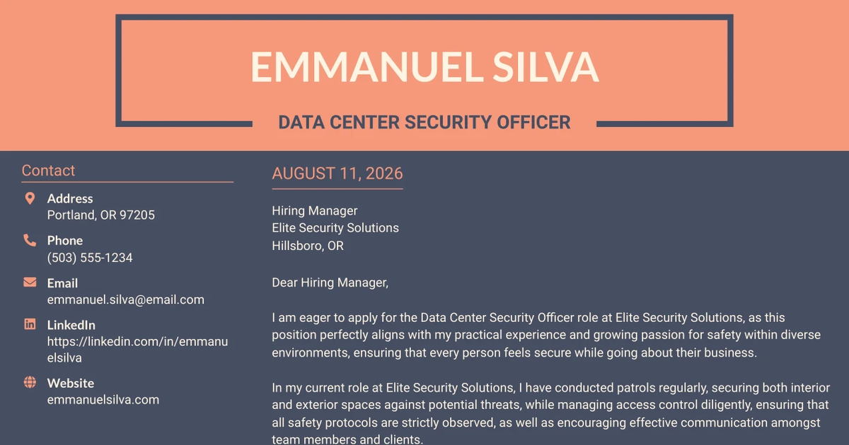30+ Data Center Security Officer Cover Letter Templates with Example 2026