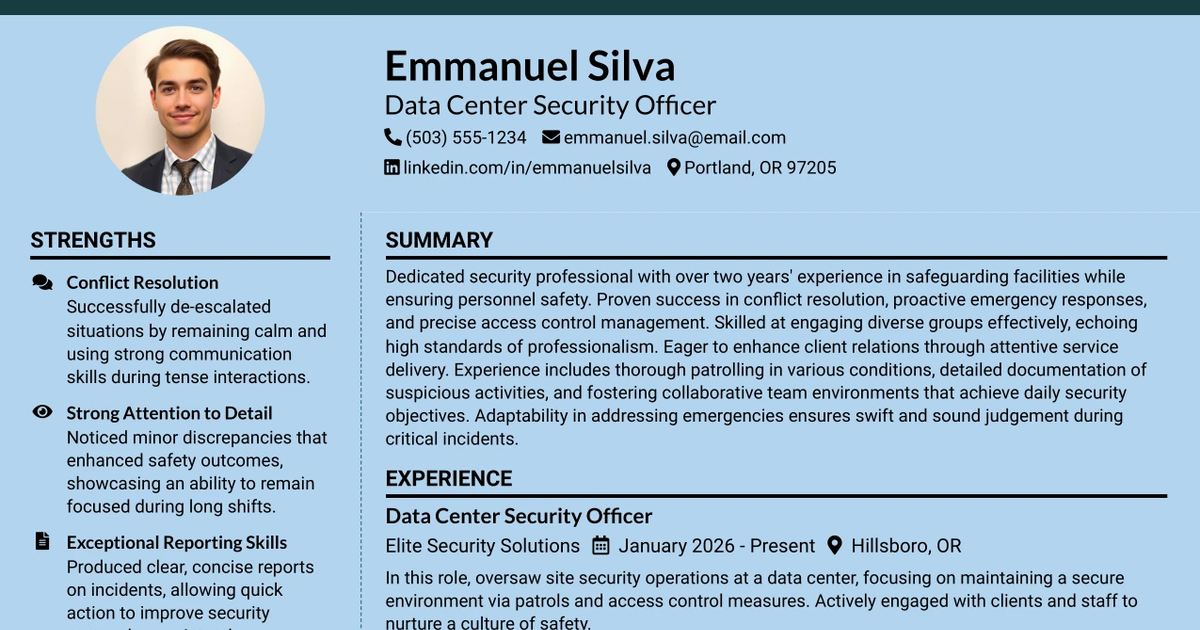 33 Data Center Security Officer Resume Templates with Example 2026 (ATS-Optimized)