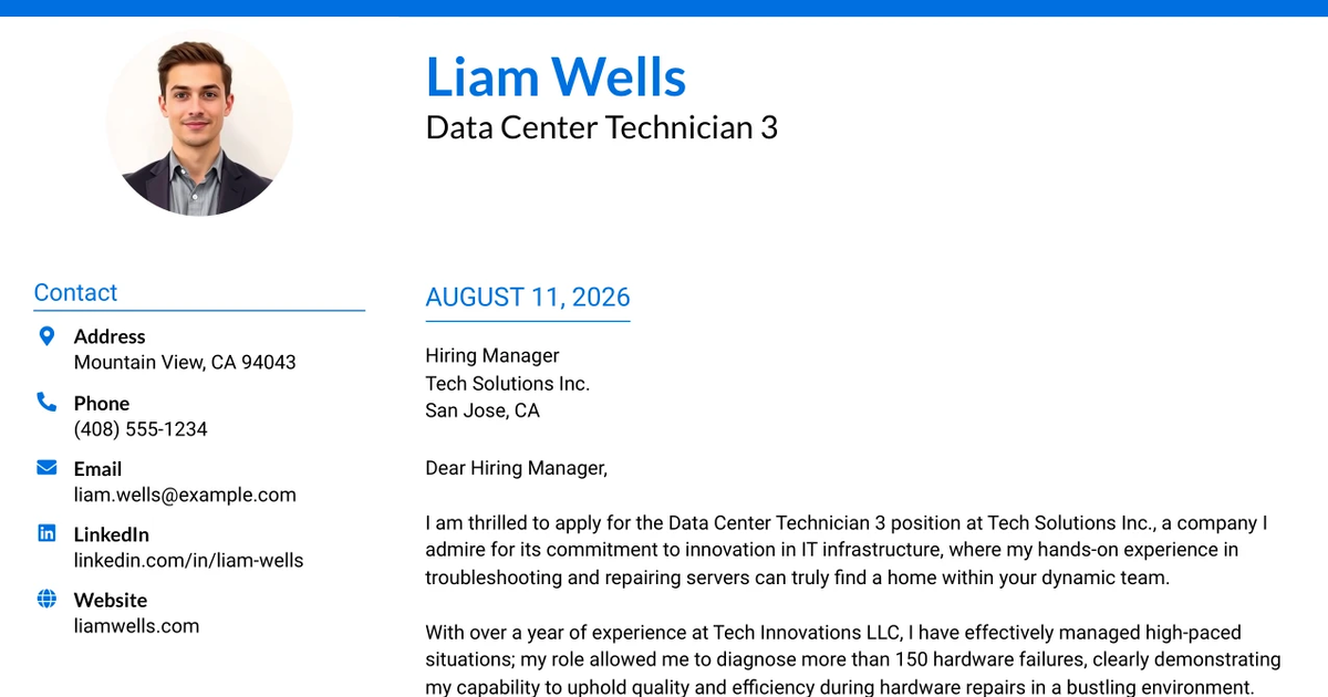 30+ Data Center Technician 3 Cover Letter Templates with Example 2026