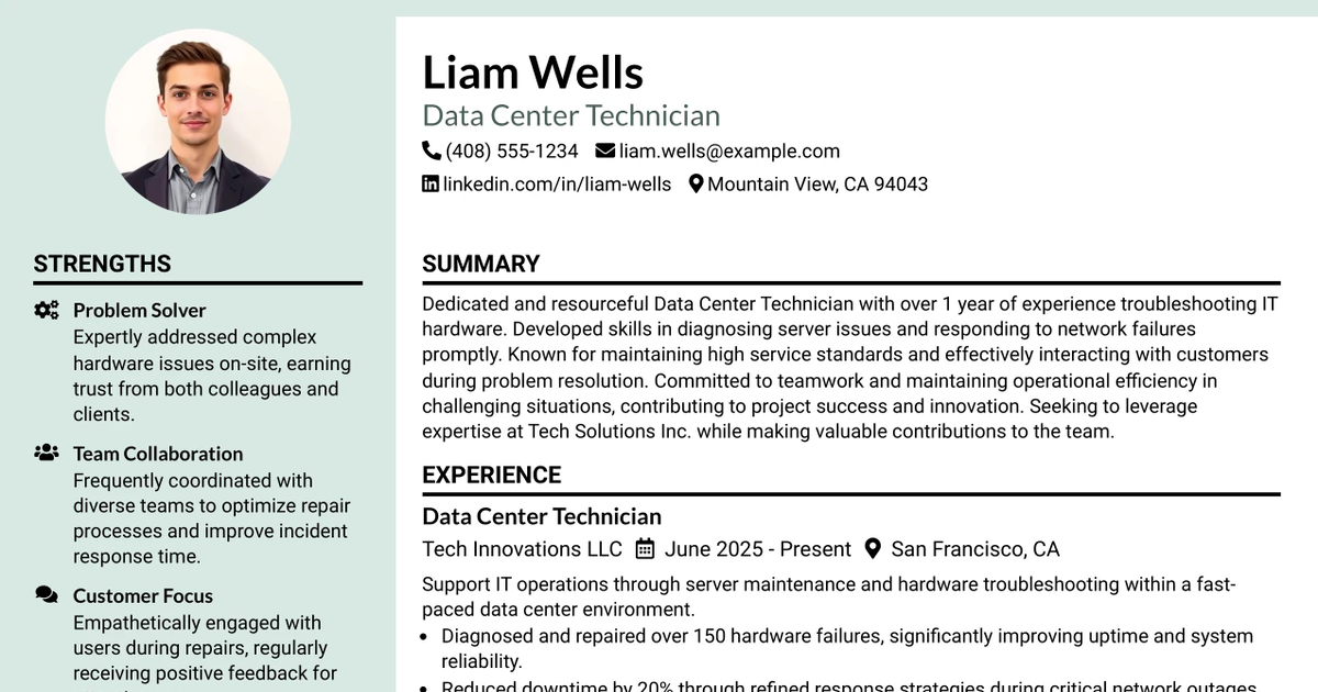 33 Data Center Technician 3 Resume Templates with Example 2026 (ATS-Optimized)