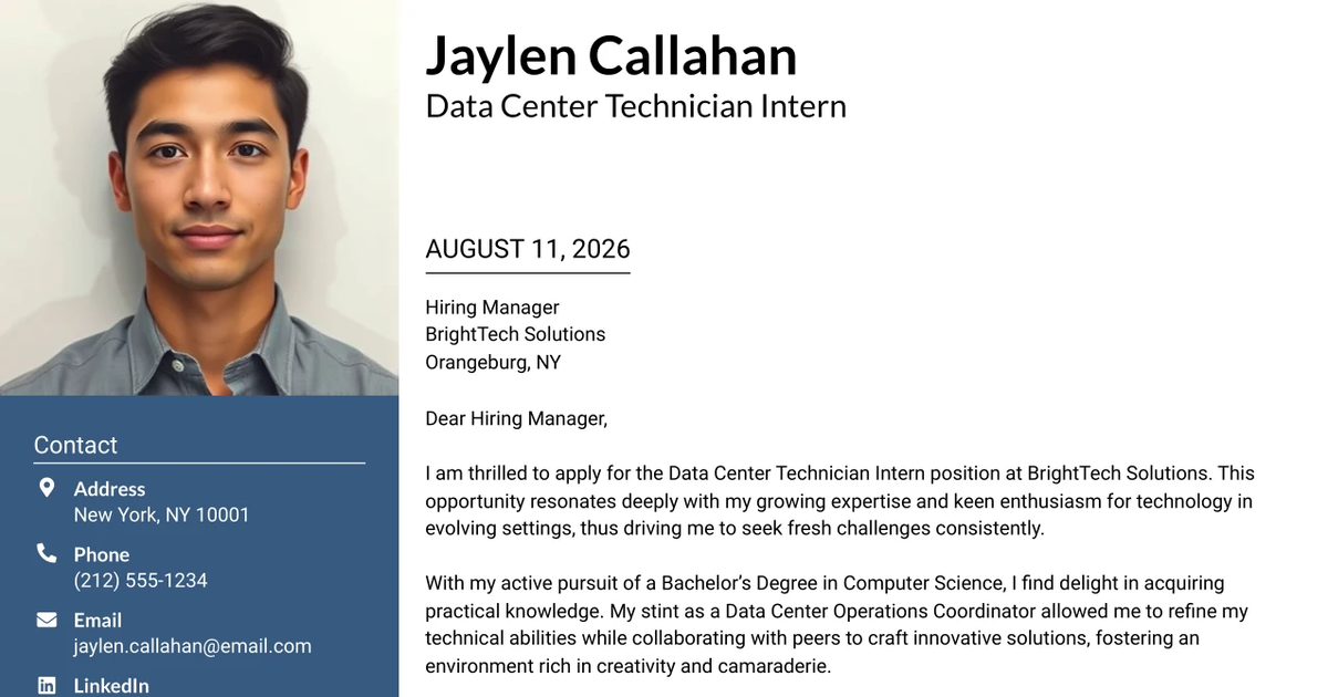30+ Data Center Technician Intern Cover Letter Templates with Example 2026