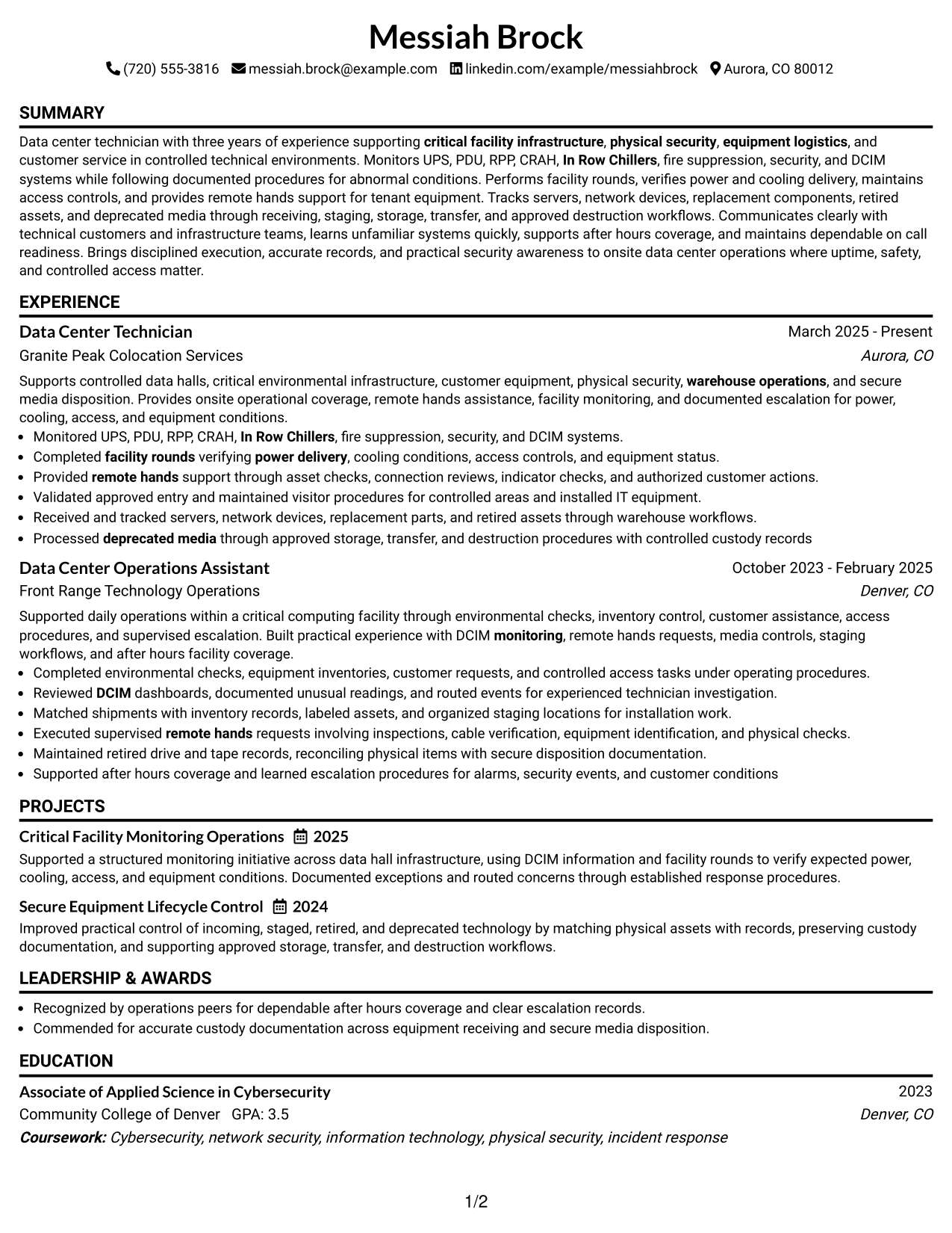 Resume Example Page 1
