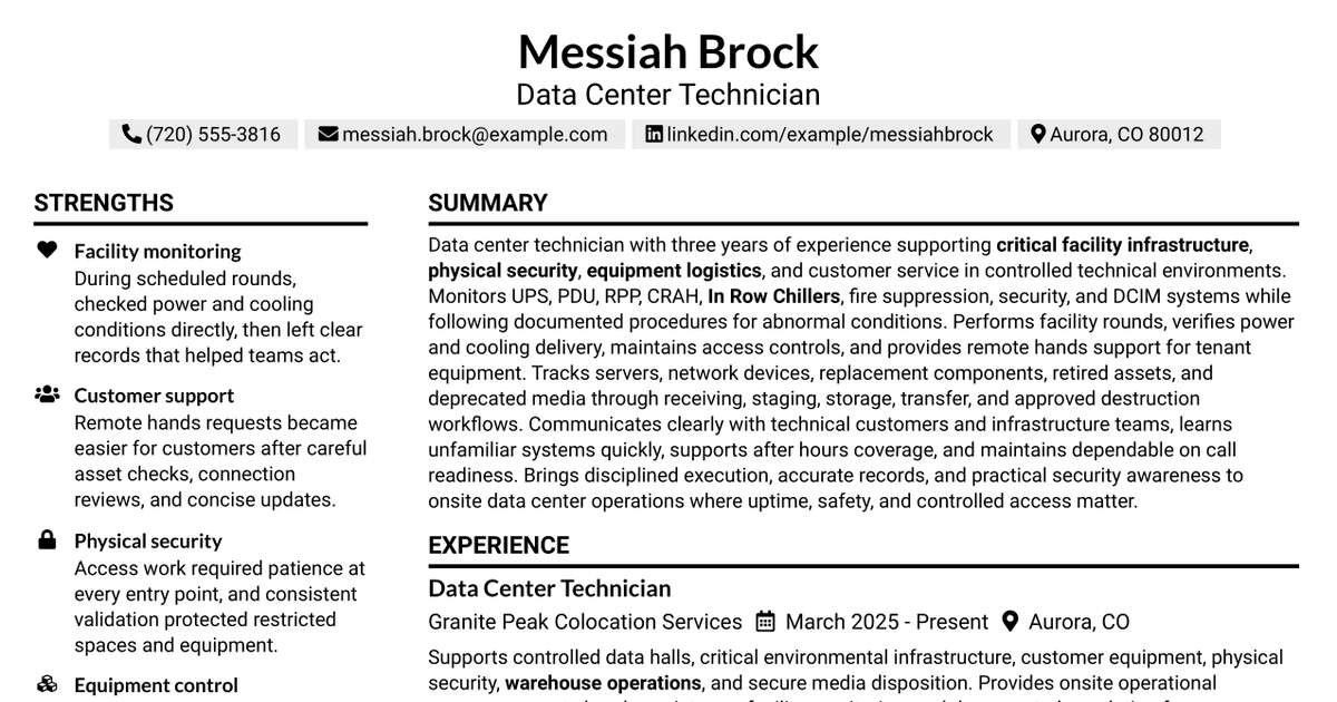 7 Data Center Technician Resume Templates with Example