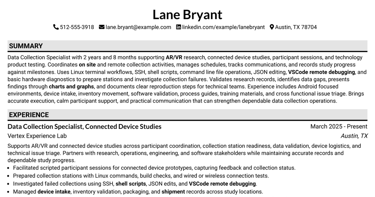 7 Data Collection Specialist Resume Templates with Example