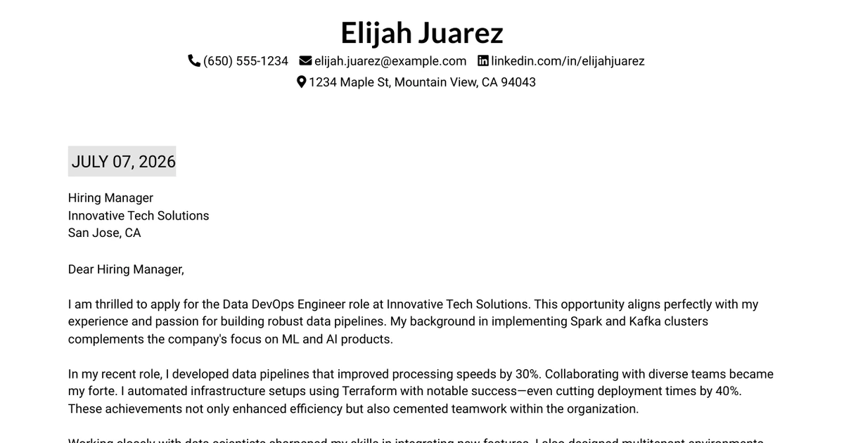 30+ Data DevOps Engineer Cover Letter Templates with Example 2026