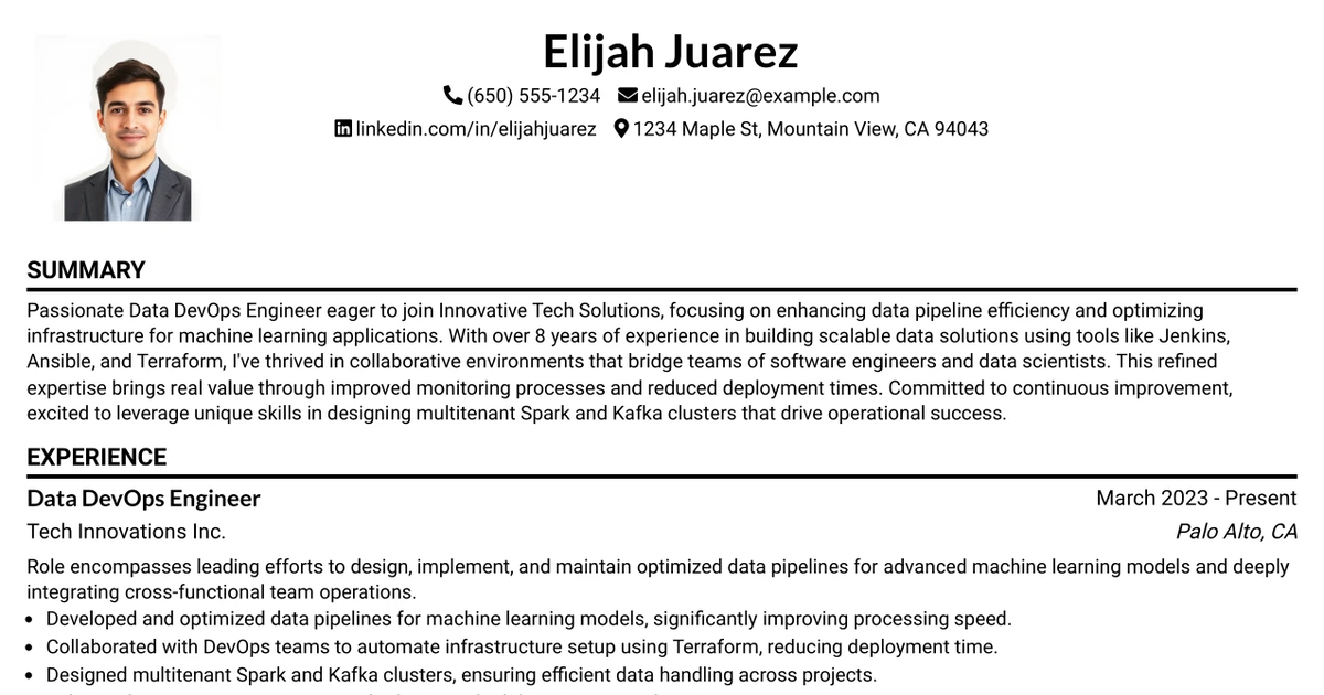 33 Data DevOps Engineer Resume Templates with Example 2026 (ATS-Optimized)
