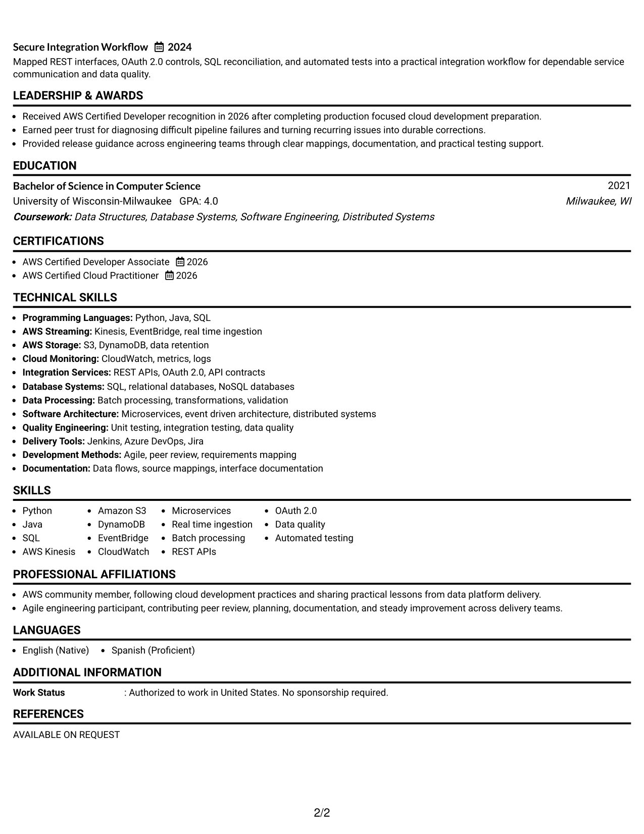 Resume Example Page 2