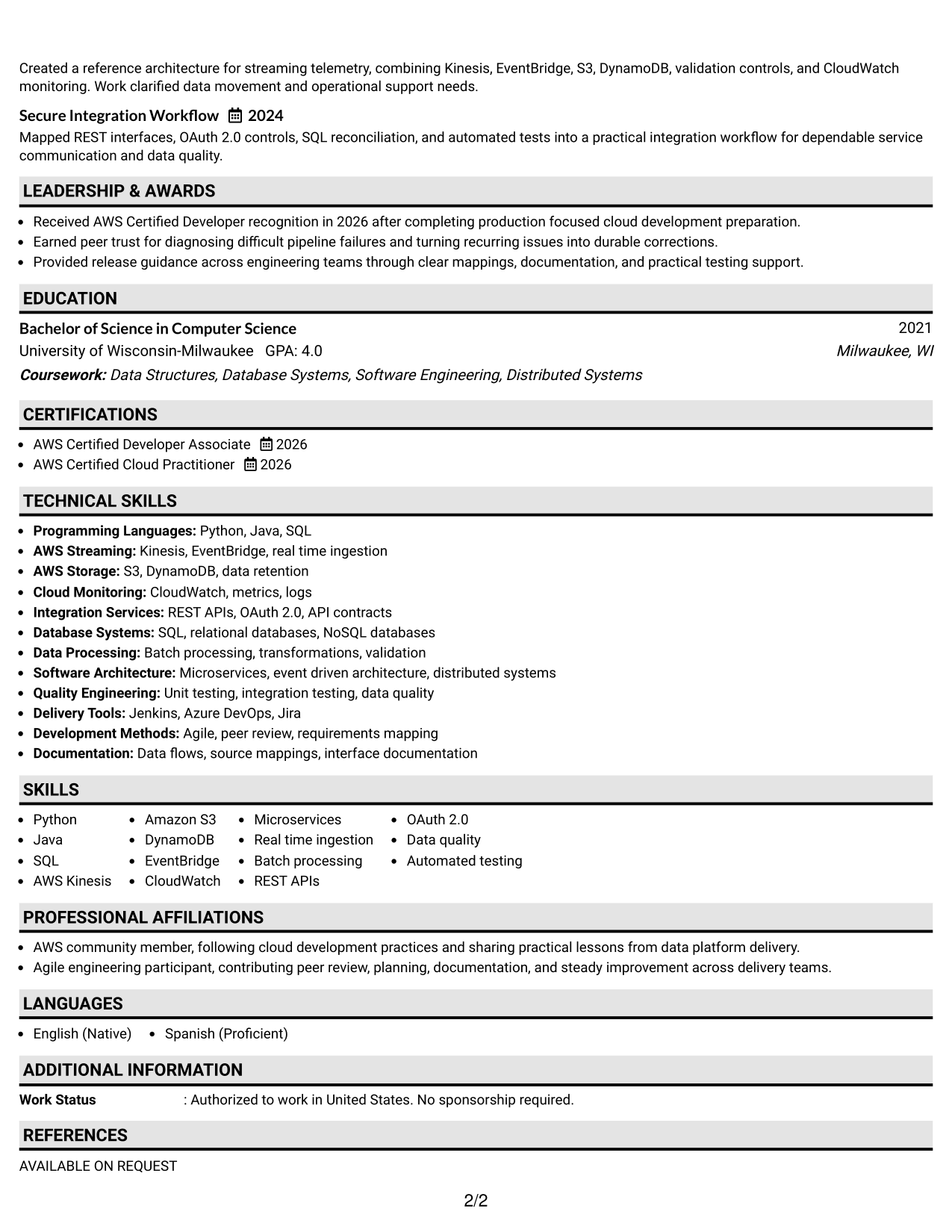 Resume Example Page 2