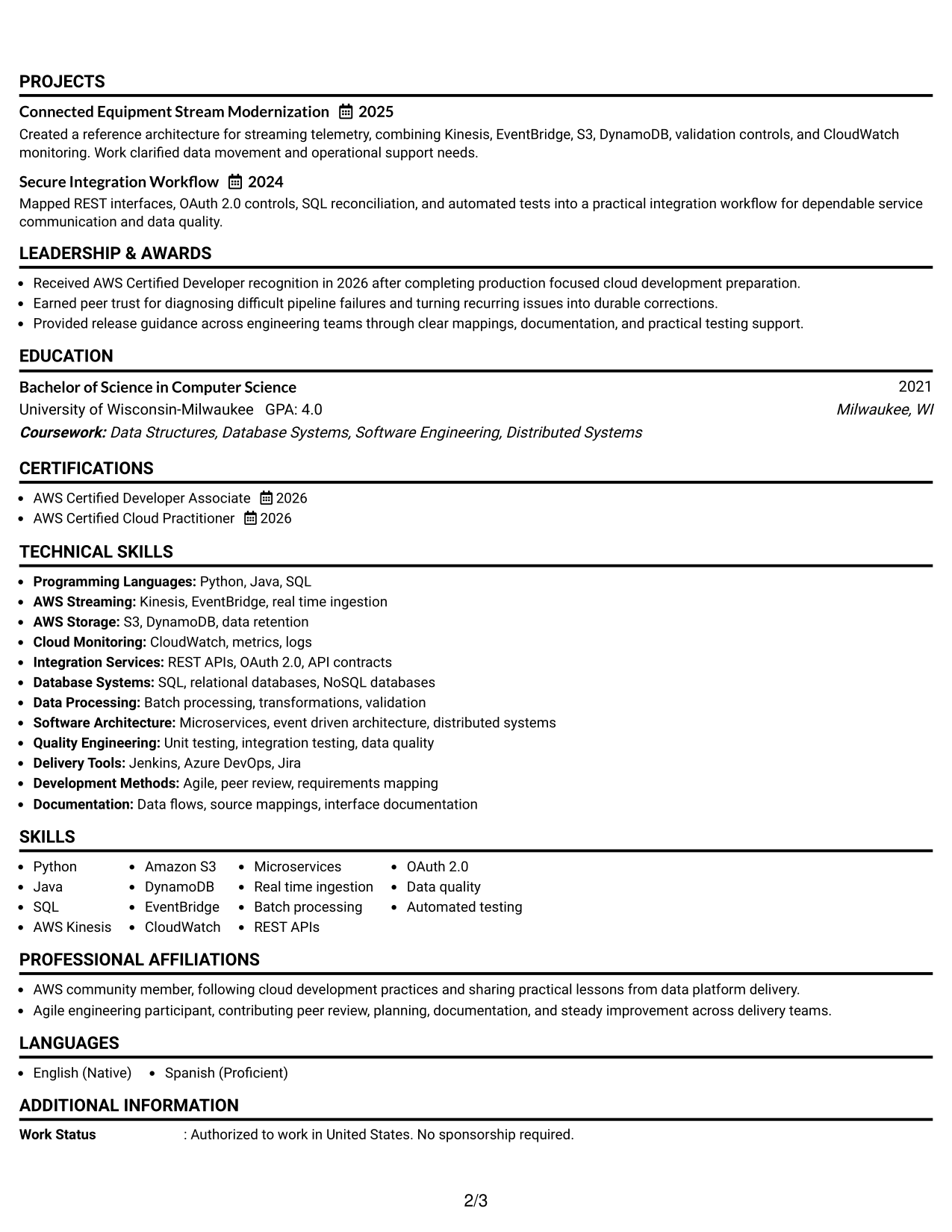 Resume Example Page 2