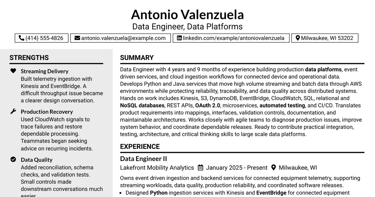 7 Data Engineer - Data Platforms Resume Templates with Example
