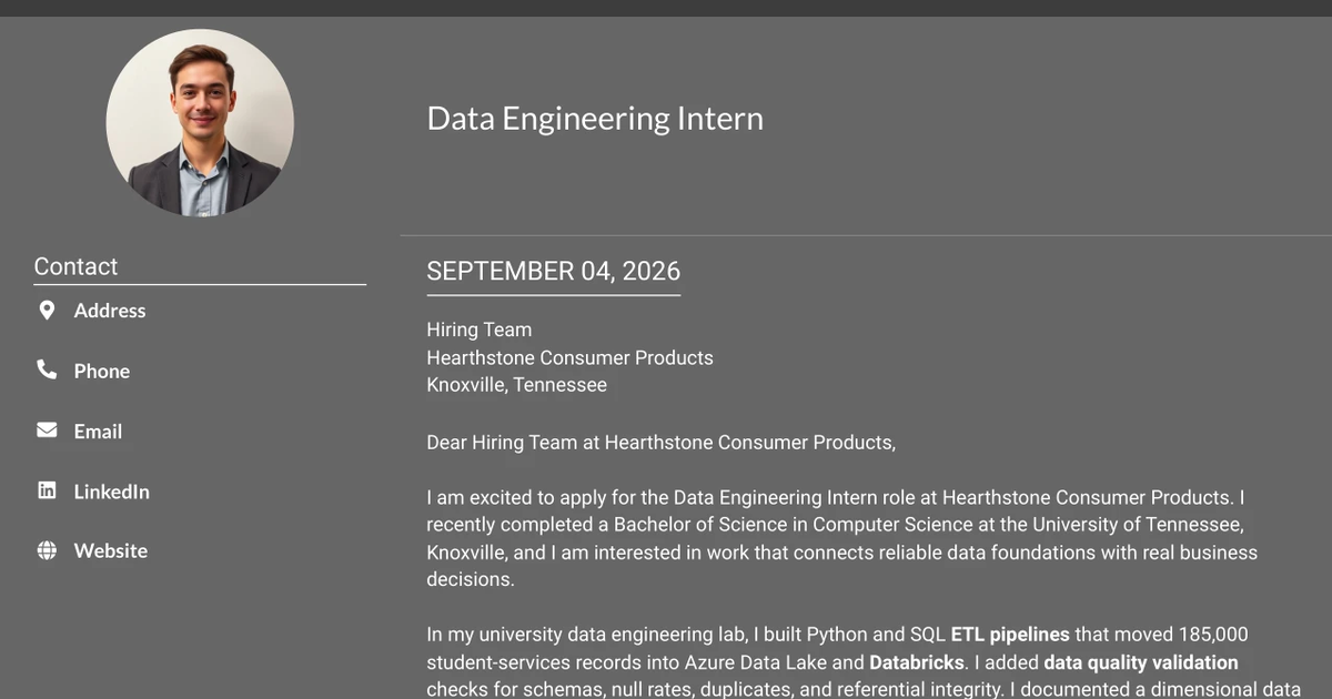 30+ Data Engineering Intern Cover Letter Templates with Example 2026