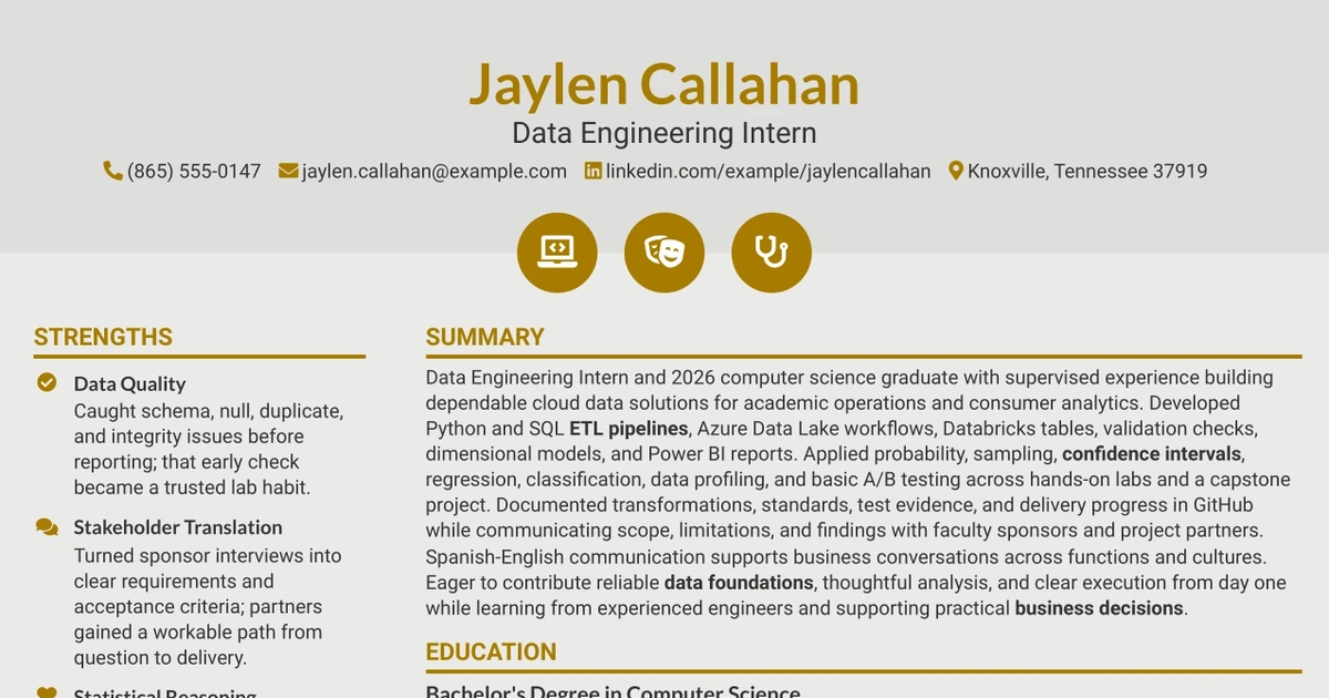 33 Data Engineering Intern Resume Templates with Example 2026 (ATS-Optimized)