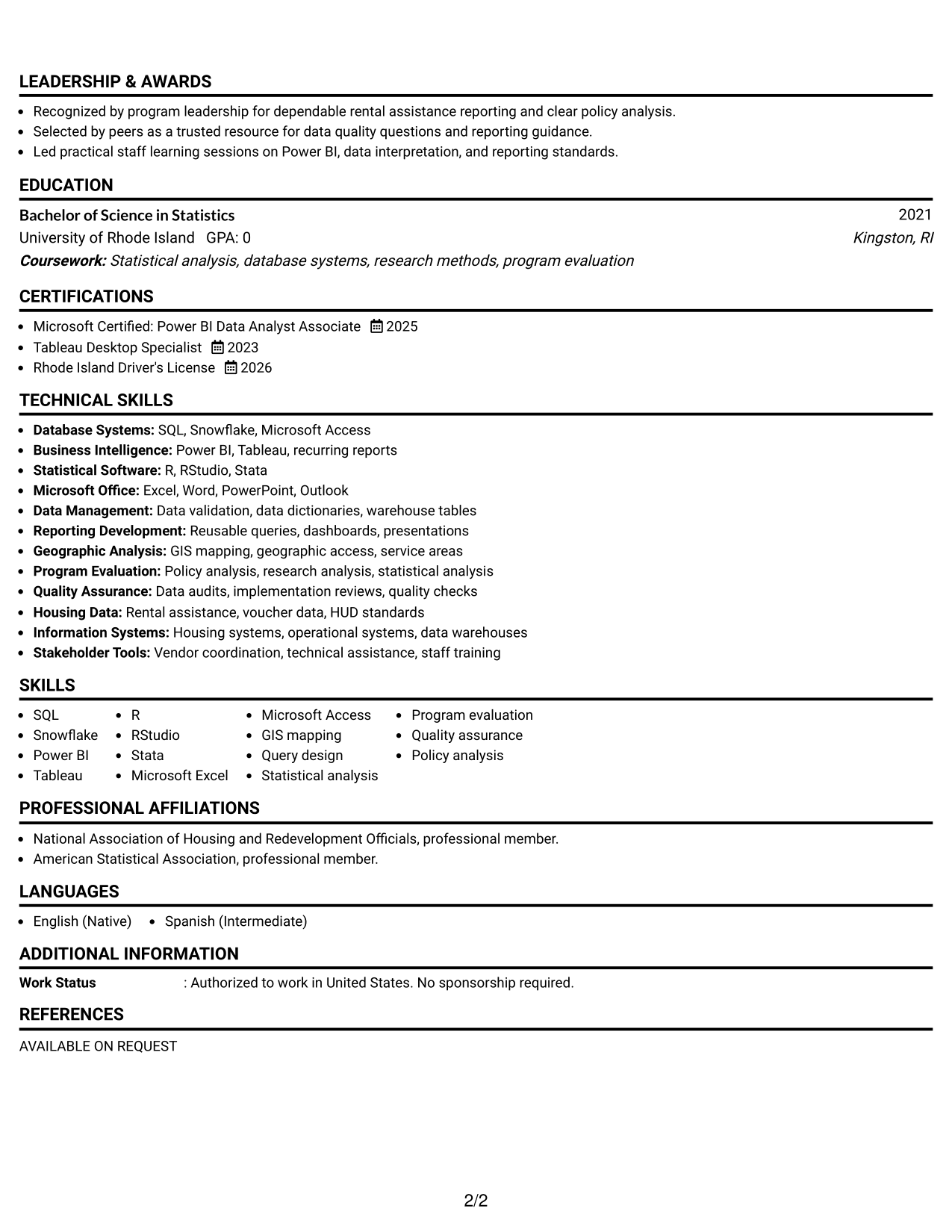 Resume Example Page 2