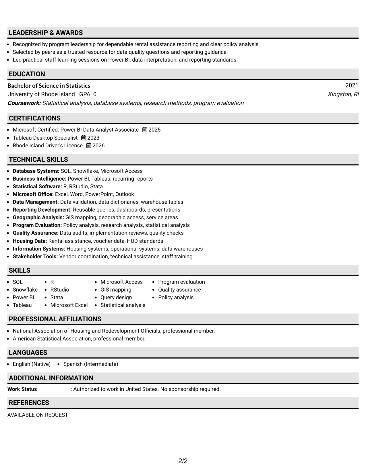 Resume Example Page 2