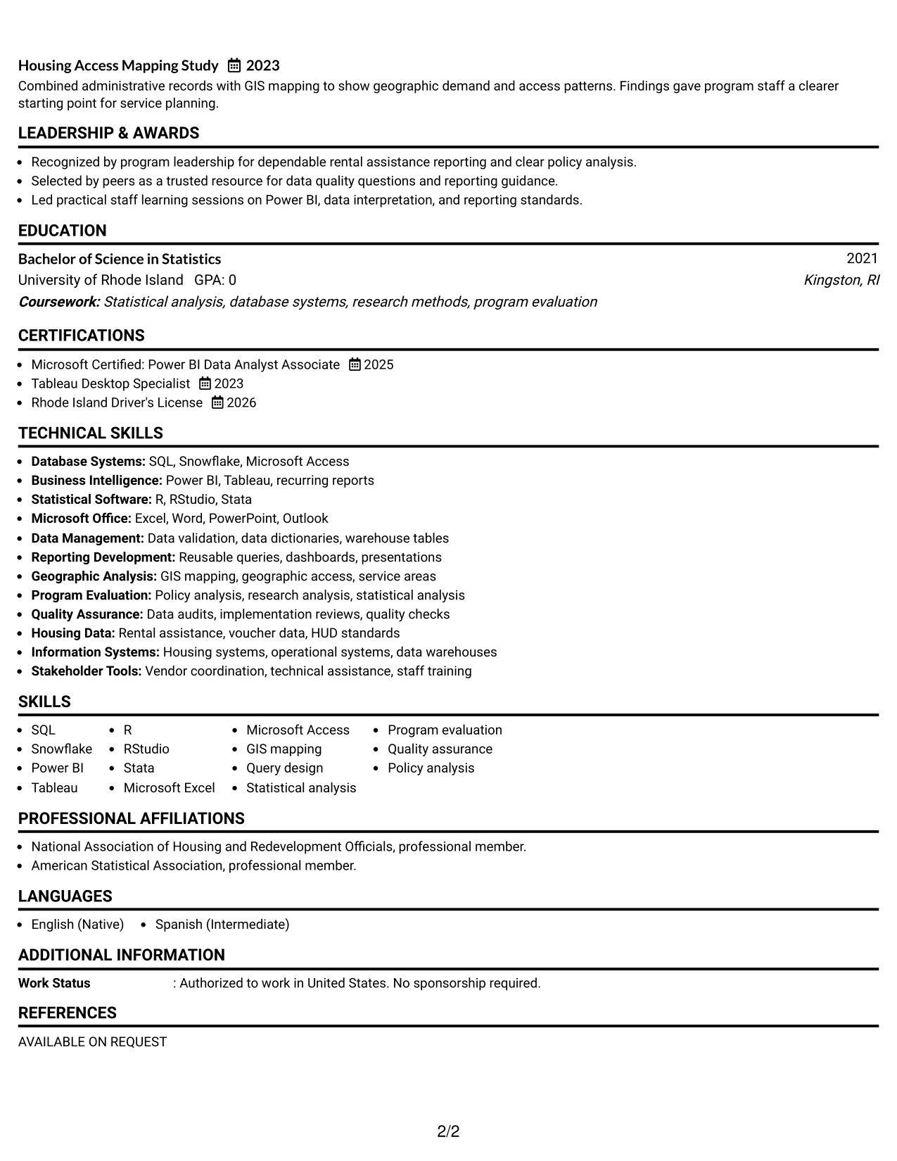 Resume Example Page 2