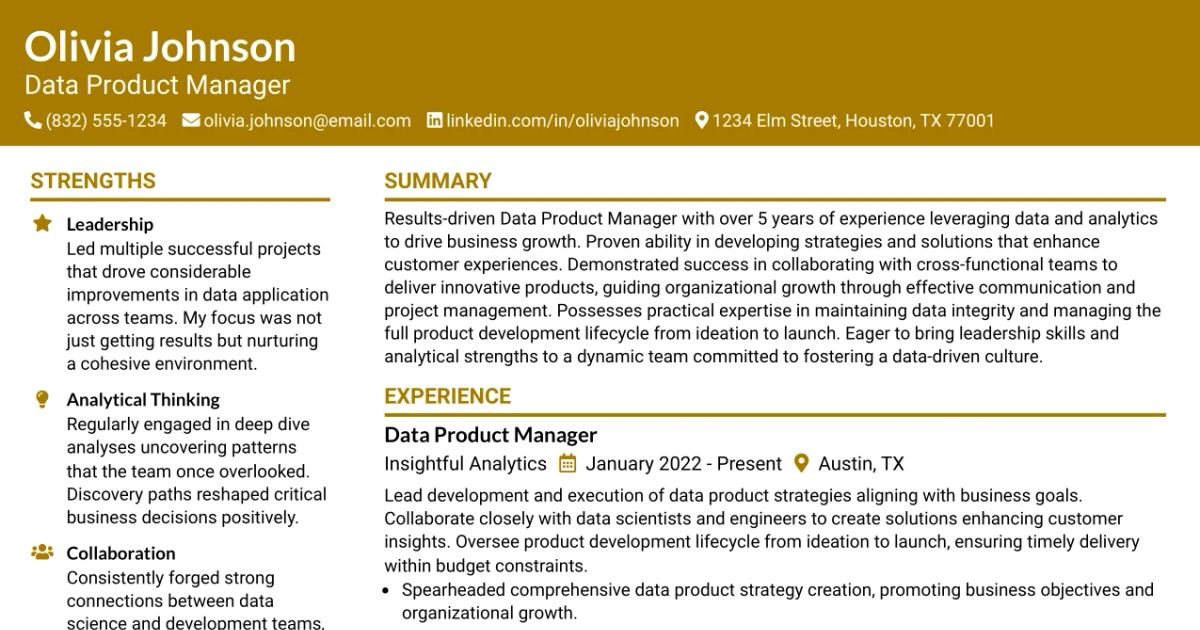 33 Data Product Manager Resume Templates with Example 2026 (ATS-Optimized)