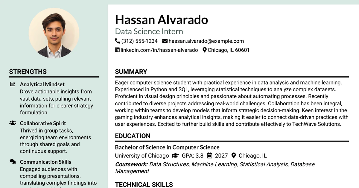 33 Data Science & Analytics Intern Resume Templates with Example 2026 (ATS-Optimized)