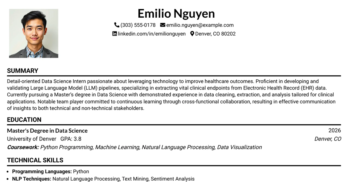 33 Data Science Intern Resume Templates with Example 2026 (ATS-Optimized)