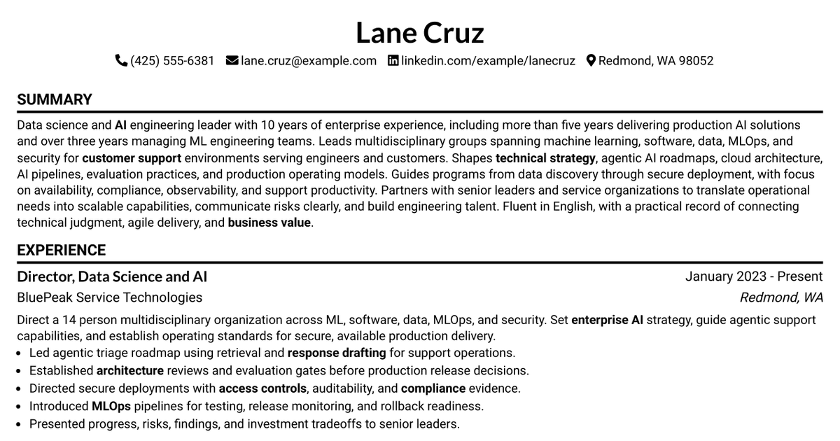 7 Data Science Manager - AI Resume Templates with Example