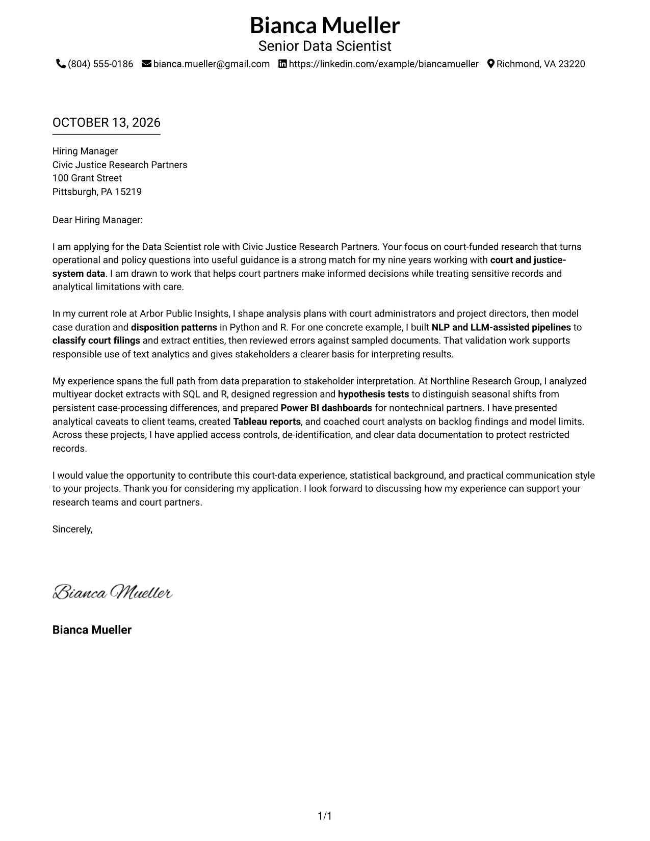 Cover Letter Example Page 1
