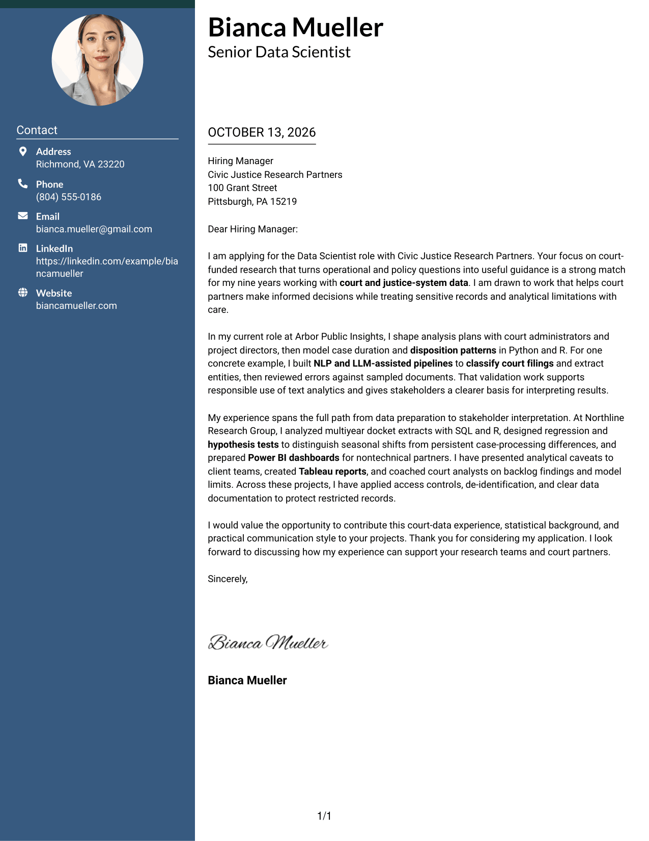 Cover Letter Example Page 1