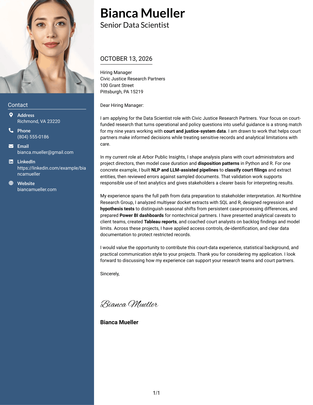 Cover Letter Example Page 1