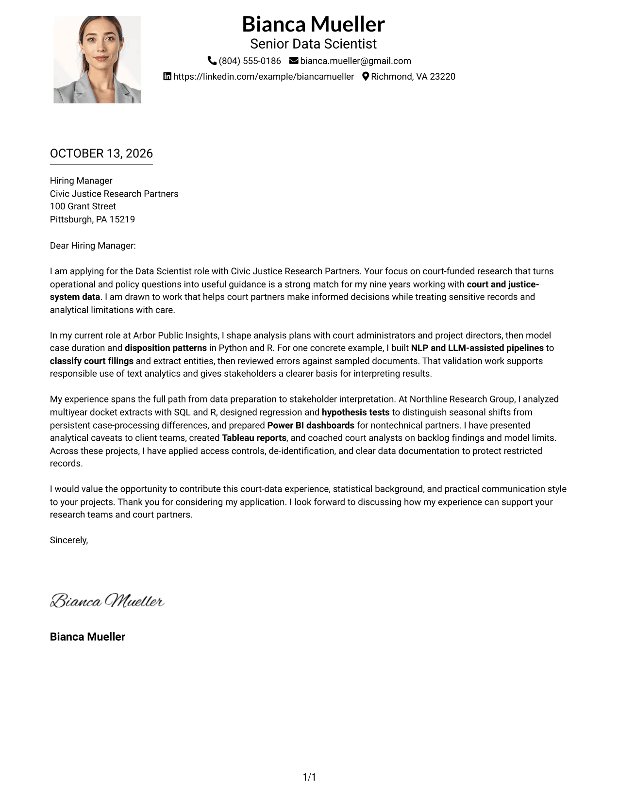 Cover Letter Example Page 1