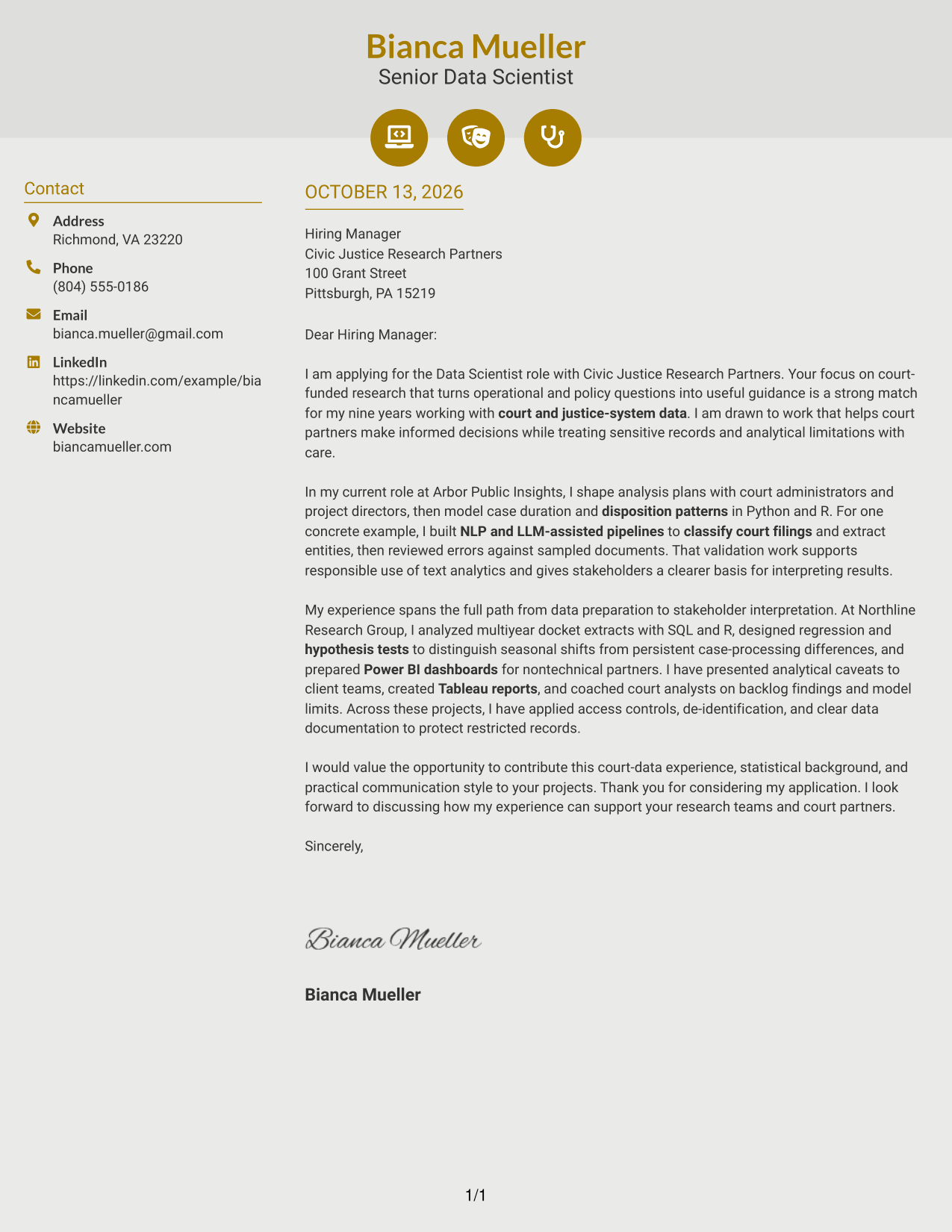 Cover Letter Example Page 1
