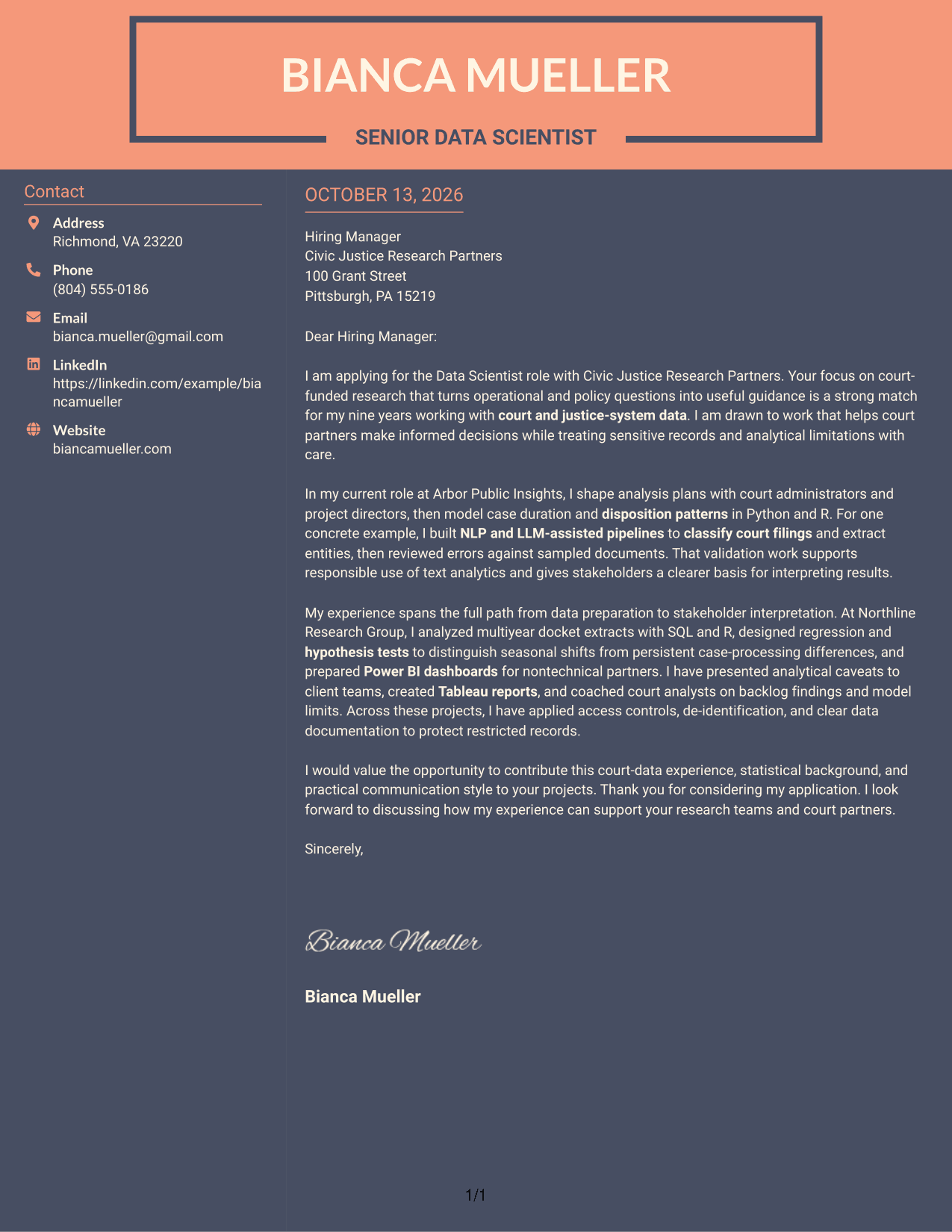 Cover Letter Example Page 1