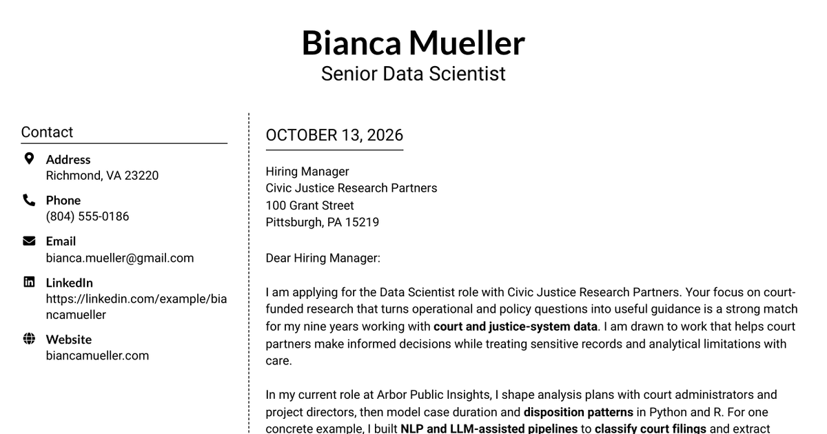 7 Data Scientist - Court Data Analytics Cover Letter Templates with Example