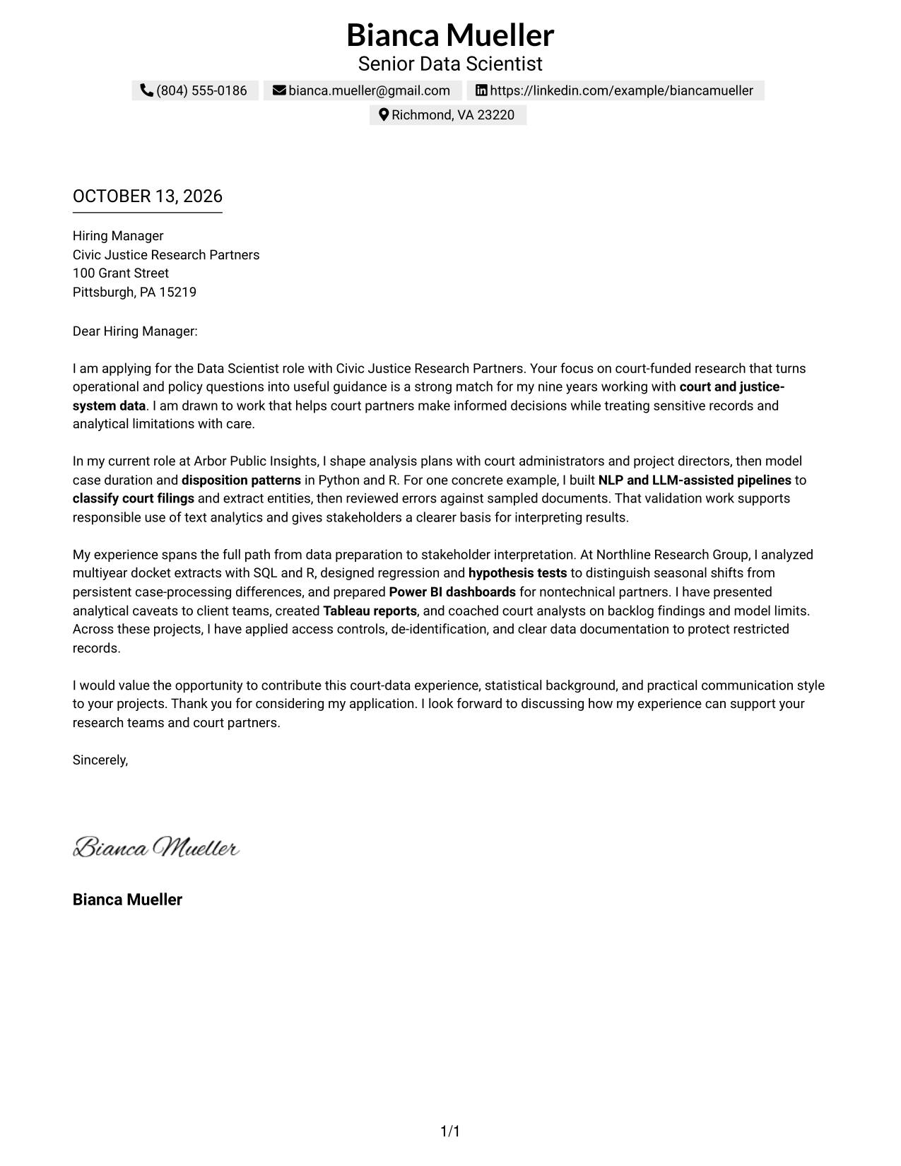 Text/Fang Style Cover Letter Preview