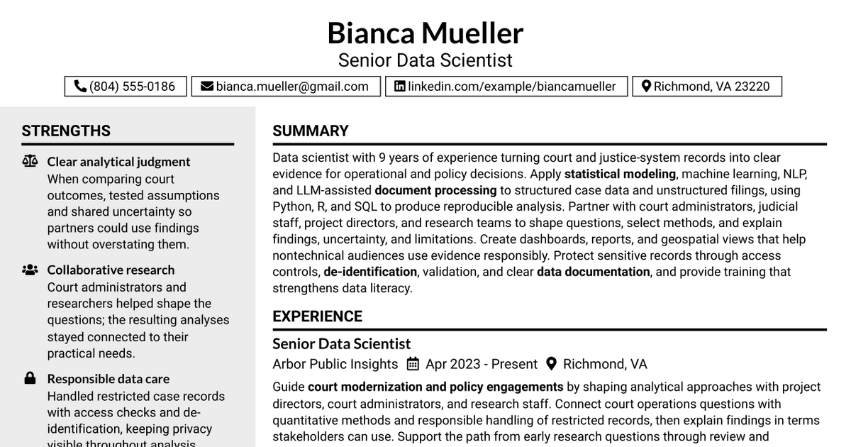 7 Data Scientist - Court Data Analytics Resume Templates with Example
