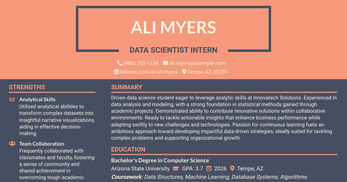 33 Data Scientist Intern Resume Templates with Example 2026 (ATS-Optimized)
