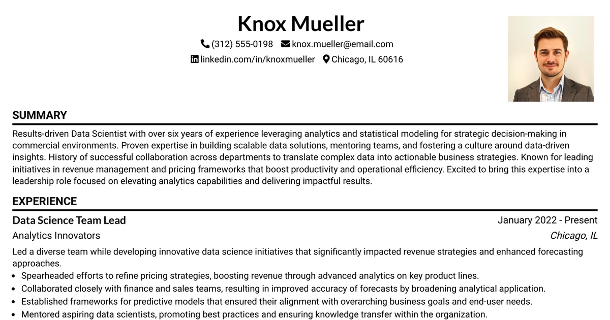 33 Data Scientist Principal Resume Templates with Example 2026 (ATS-Optimized)