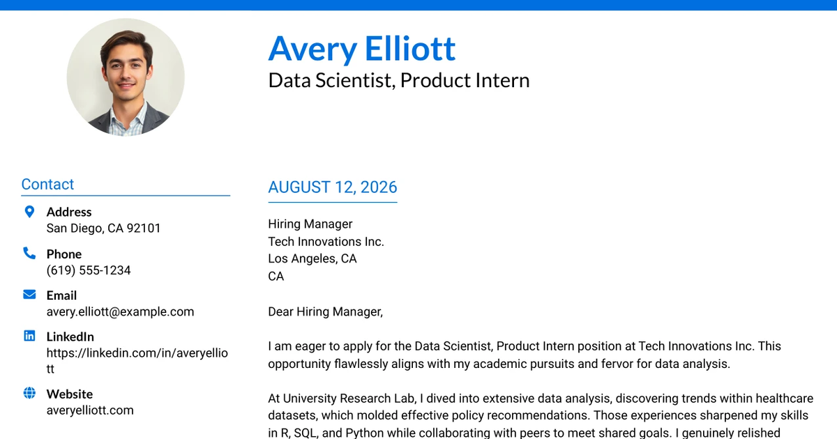 30+ Data Scientist, Product Intern Cover Letter Templates with Example 2026