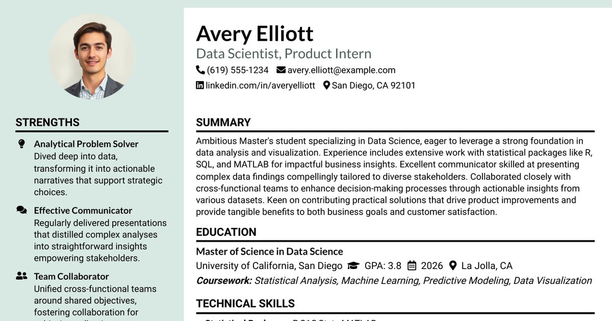 33 Data Scientist, Product Intern Resume Templates with Example 2026 (ATS-Optimized)