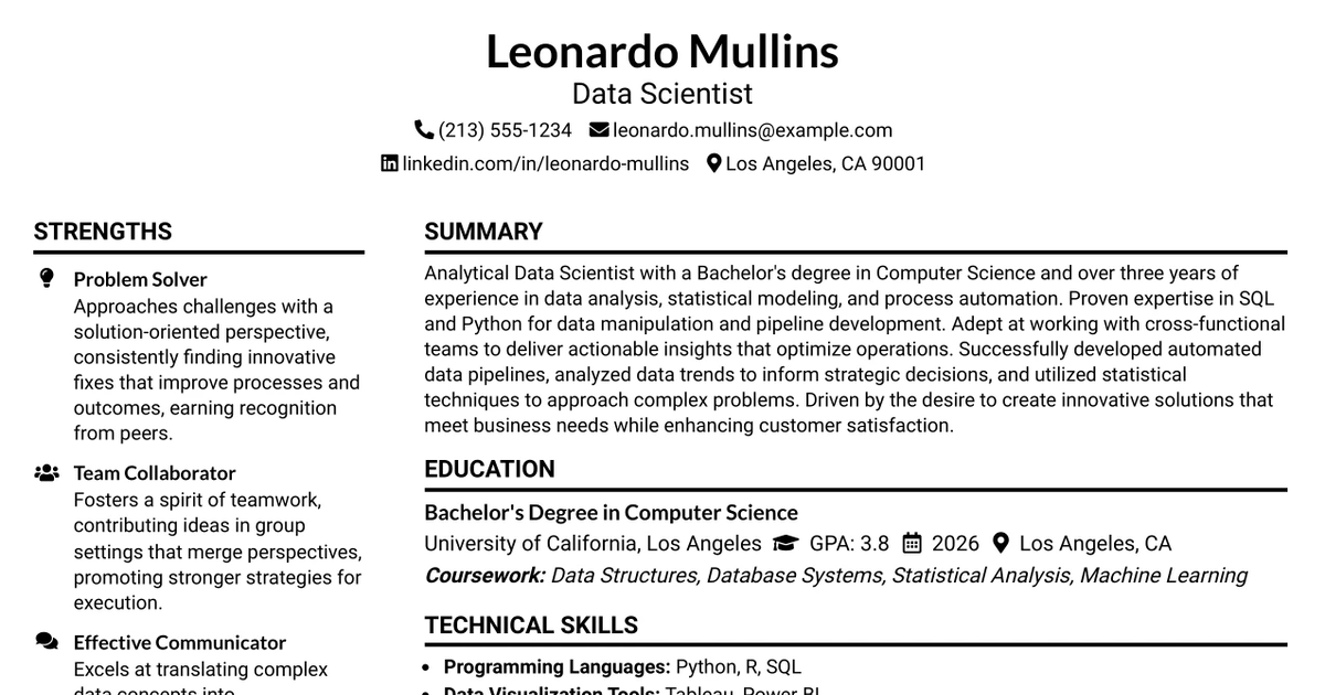 33 Data Scientist Resume Templates with Example 2026 (ATS-Optimized)